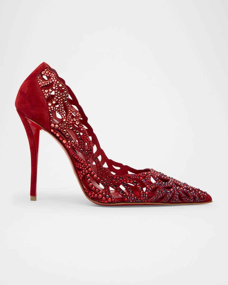 100mm Lasera Strass Suede Pumps